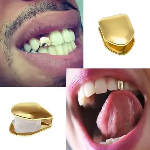 18k Plated Hiphop Style 4-Piece Upper Jaw Tooth Caps, Comfortable Fit Teeth Decoration for Party Wear (Beauty & Personal Care Manicure Tool Accessory)