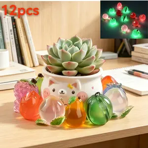 12 pieces of luminous simulation fruit and vegetable ornaments/colorful translucent plastic decorations, suitable for DIY crafts, classroom rewards, and party gifts for Halloween, Thanksgiving, Christmas themed activities, Decorative