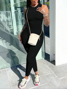 Women's Sleeveless Bodycon Jumpsuit Solid Tank Top One Piece Outfits Tight Catsuit Casual Activewear Streetwear Jumpsuits Baddie Aesthetic Trendy