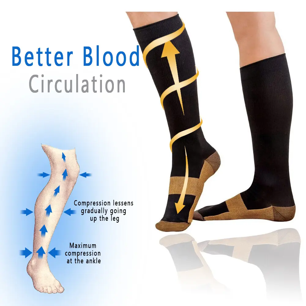 Unisex 20-30mmHg Graduated Support Copper Socks (5 Pairs), Athletic & Running Socks for Adults, S-XXL Sports & Outdoor Accessories, Athletic Socks