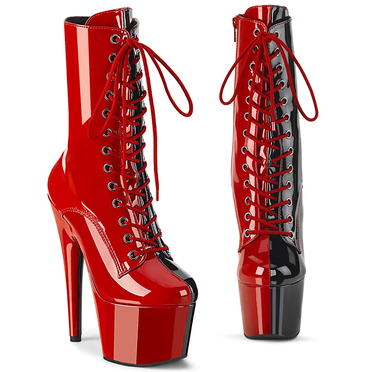 Women's Lace Platform High-Heel Boots - 7-in ADORE-1040TT Red, Black Patent High-Heel Shoes, High Heels