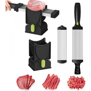 Manual Meat Slicer with Adjustable Thickness Heavy Duty Black Chopper Set for Beef Pork Chicken Vegetables Compact Kitchen Tool for Home Cooking BBQ Camping