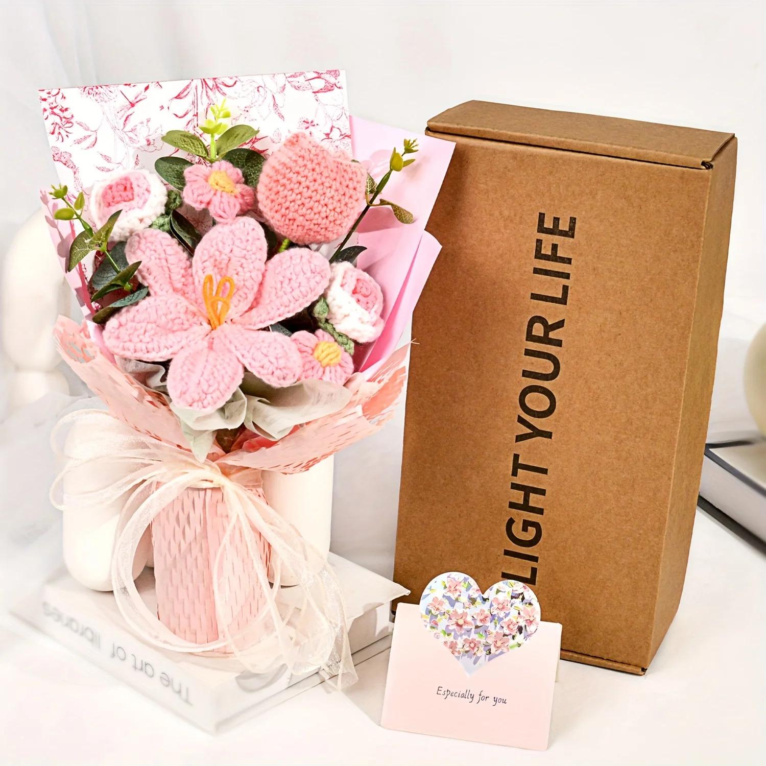 Handmade Crochet Tulip Bouquet  Mother's Day Christmas Thanksgiving Graduation Present Wed Fabric Tulip Home DecorWinter