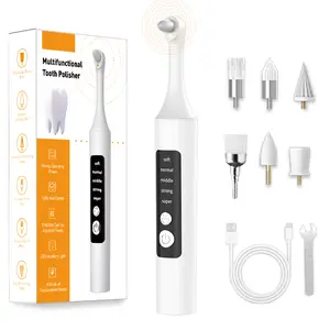 Electric Tooth Polisher with LED Lighting, 5 Adjustable Modes, 6Replacement Heads, Rechargeable Tooth Stain Remover, Plaque and Tartar Cleaner, Professional Oral Care Tool for Adults
