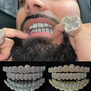 Hip Hop Cubic Zirconia Teeth Grills 2pcs Set - 20pcs Top & Bottom Grills for Rappe and Cosplaye with Glittering Finish Oral