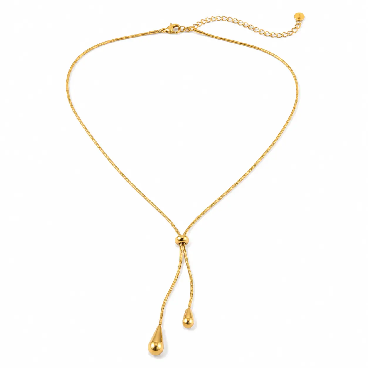 18K Gold Plated Adjustable Y Necklace for Women – Minimalist Tassel Waterdrop Pendant, Stainless Steel, Perfect Gift for Her
