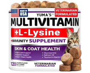 Cat Multivitamin Chews - Cat Vitamins and Supplements - Taurine & Lysine for Cats - Omega-3, Glucosamine, Cranberry - Skin & Coat, Hip & Joint Support - Immune Health, Skin, Heart, Digestion