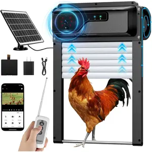 Automatic Chicken Coop Door with  Camera, WiFi Enabled, Talkback Function, Timer, APP and Remote Control, 5000mAh  and Solar  Auto Chicken Door Opener with Anti- Sensor