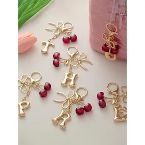 Women's Cherry Bow Letter Pendant Keychain, Casual Style Wallet, Handbag and Backpack Accessory, Car Keychain for Students