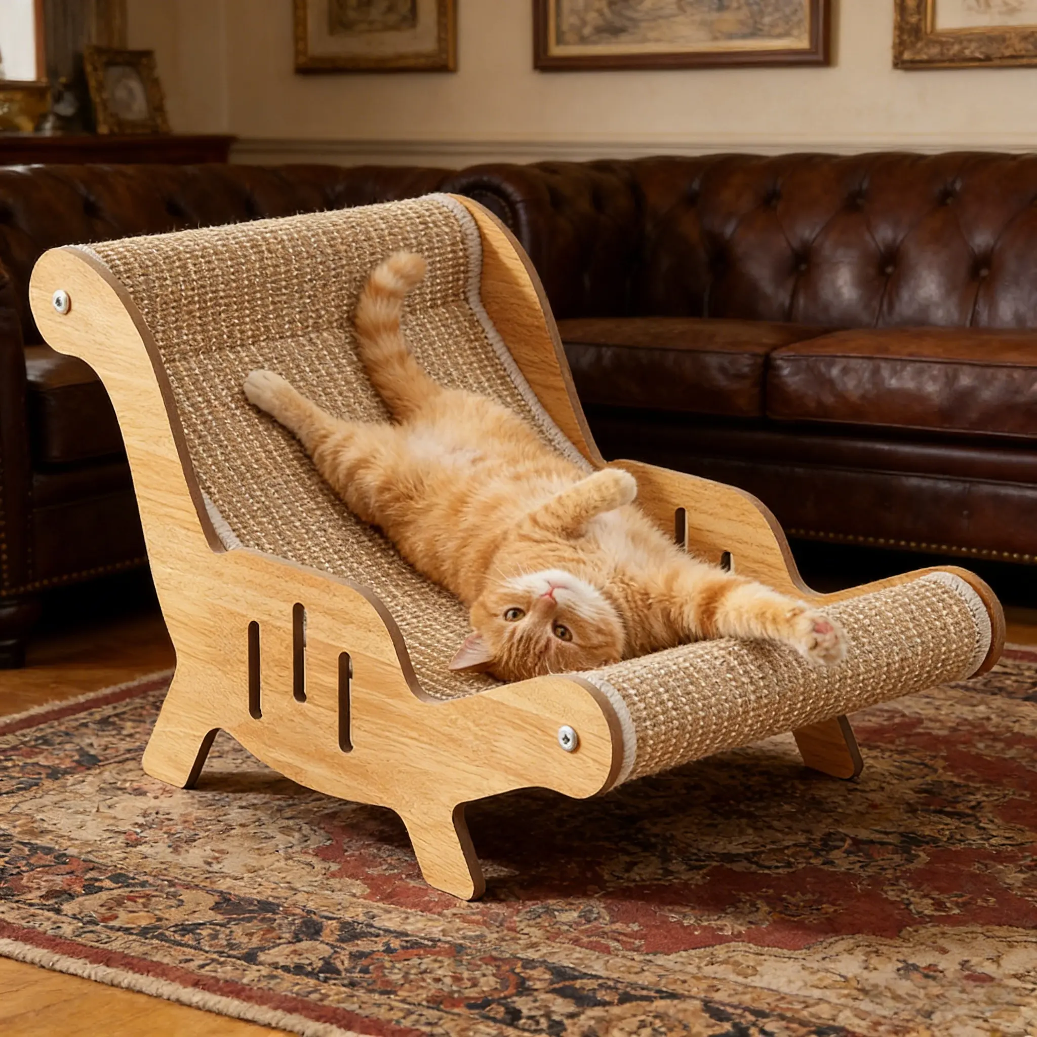 2-in-1 Sisal Cat Scratcher with Hammock & Lounge Chair No Shedding XL Size Breathable Durable All-Season Cat Bed for Claw Sharpening & Rest