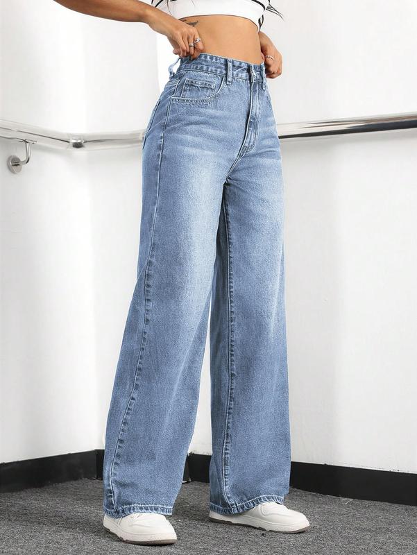 Women's High-Waisted Wide-Leg Loose Stretch Boyfriend Jeans Lightblue Minimalist Basic Bottoms for Daily Wear japanese  cuff  jeans kris  vervet winter fashion comfortable slim jean