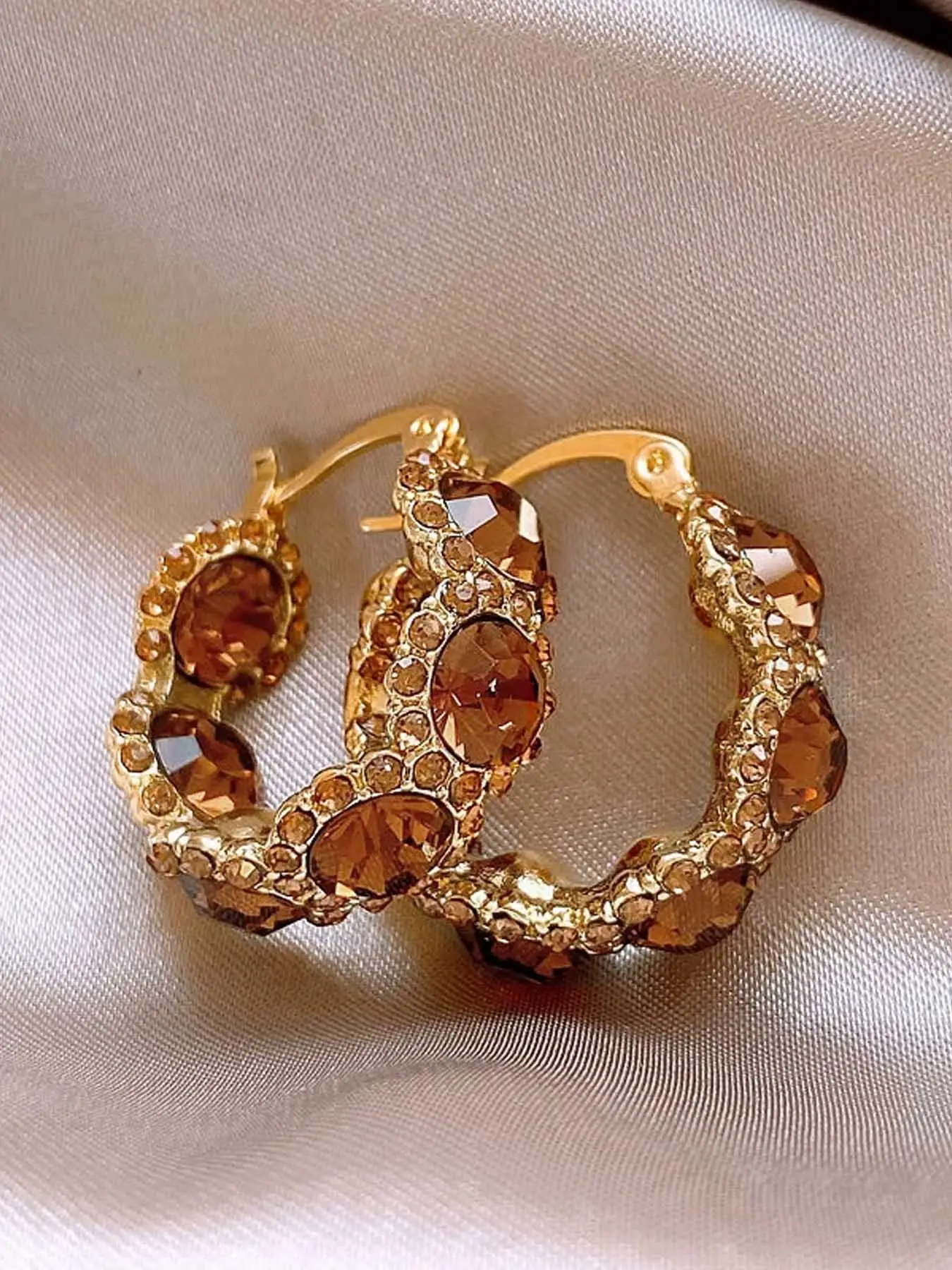 Fashionable Artificial Crystal Decorated Hoop Earrings, Fashion Jewelry for Party, Daily Clothing Decor, Trendy All-match & Exquisite Jewelry for Birt