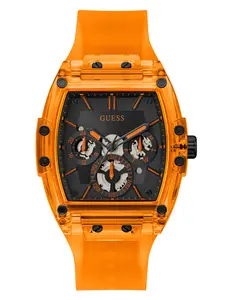 GUESS Male Orange Plastic and Silicone Multifunction Watch