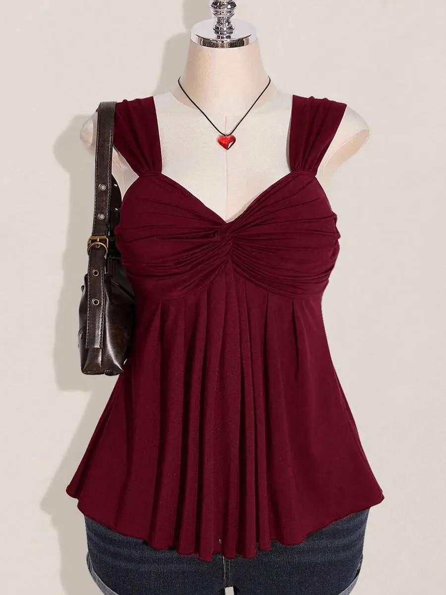 Plus Size Women's Tank Top Twist Front Babydoll Knit Cami Long Sleeveless for Graduation