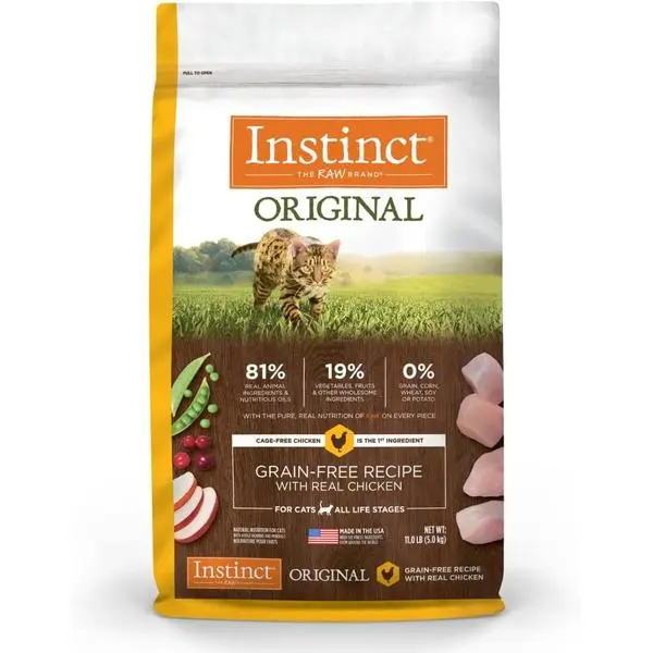 Instinct Original Dry Cat Food, Raw Coated Kibble, High Protein, Grain Free Recipe - Real Chicken, 11 lb. Bag