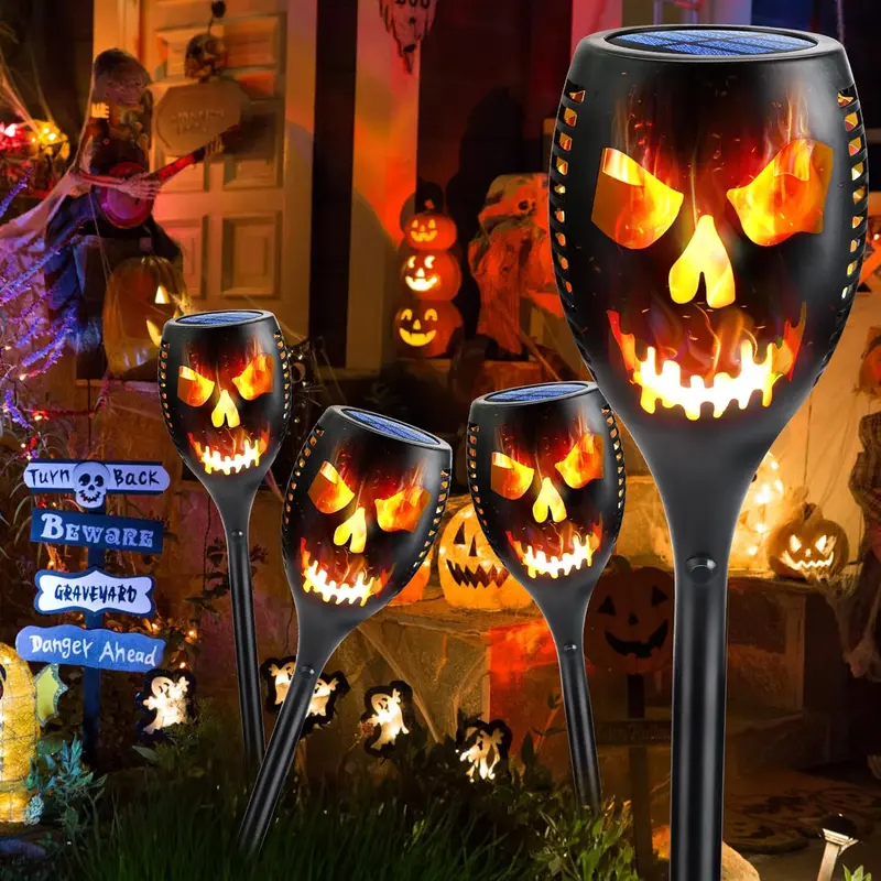 TOODOUR 4-Pack Extra-Large Solar Flickering Flame Torch Lights, Waterproof Outdoor Halloween Decor with Built-In Batteries, Auto On/Off, Easy Installation for Garden Yard Backyard Solar Landscape Lights,home decor