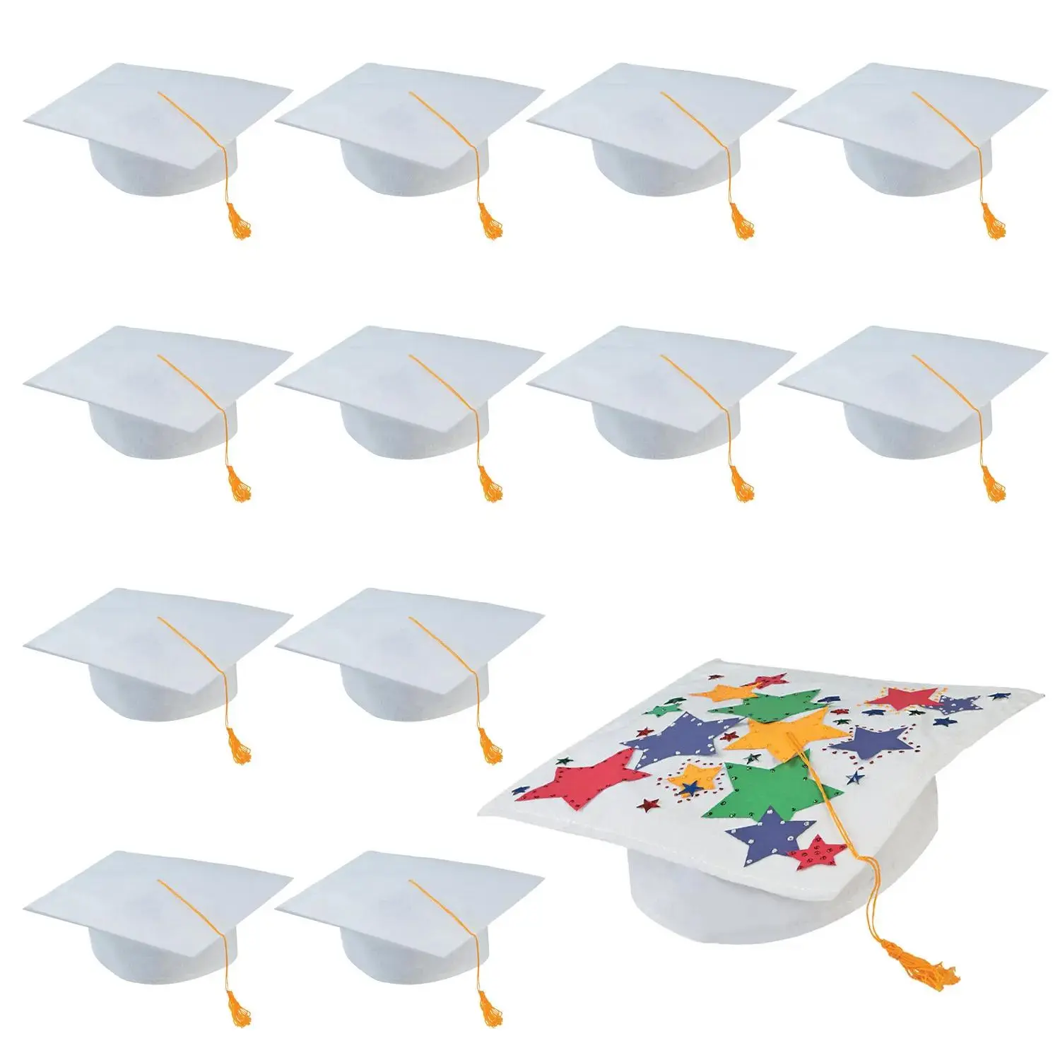 23" circ. Childs DIY White Polester Graduation Caps - 12 Pc.