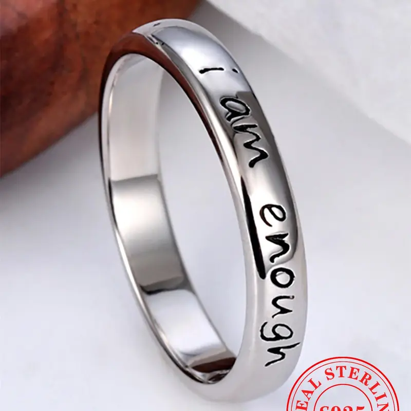 925 Sterling Silver Women's Simple Letter Pattern Engraved Ring, Statement Rings, Real Rings, Letter Band Rings, Initial Rings, Beautiful Rings, Fashionable Ring for Women & Girls, Trendy All-match & Exquisite Jewelry for Valentine's Day Gift
