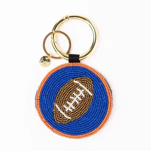 Game Day Football Beaded Bag Charm Blue + Orange