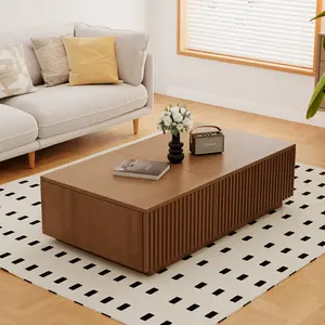 Mid-Century Modern 51.1" Coffee Table with Lift-Top & Storage, Floor-Standing Living Room Center Table for Working, Dining & Organizing, Walnut