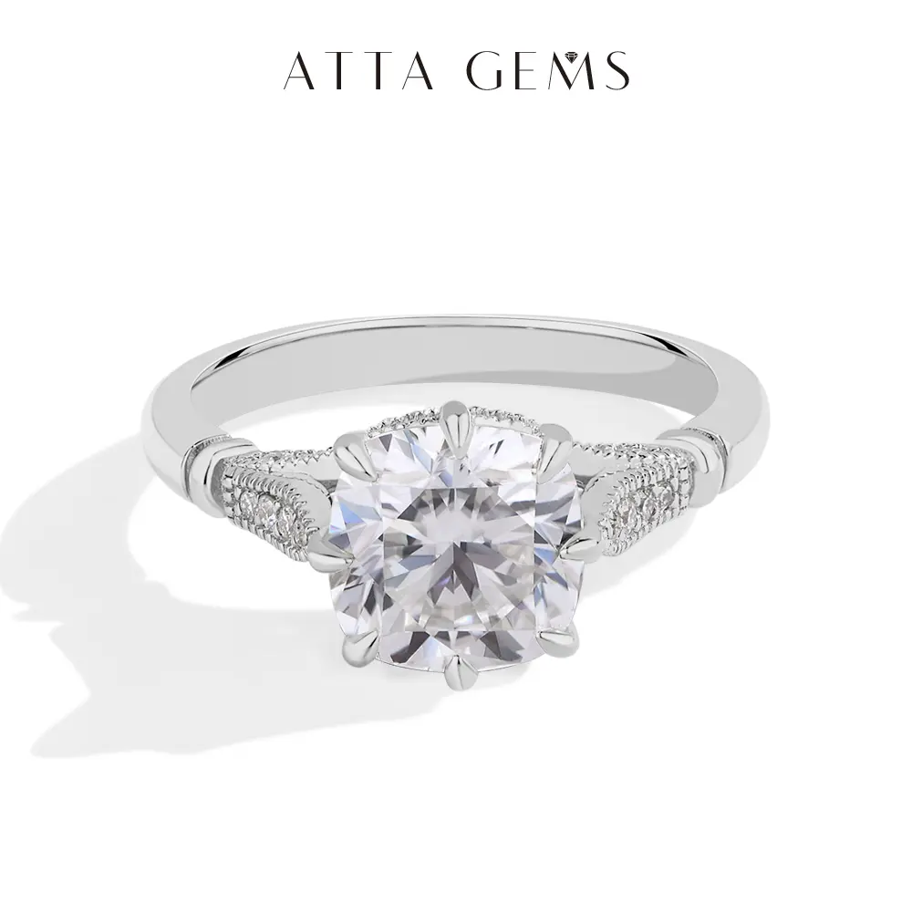 Women's 2.5CT Cushion Shape Synthetic Moissanite Solitaire Engagement Ring, Elegant Artificial Gemstone Jewelry, Birthday Party Gift R170