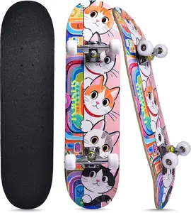 Skateboards for Beginners Kids Boys Girls Teens and Adults, 31 Inch Complete Standard Skateboards with 7-Layer Maple Double Kick Deck Unicorn and Skull Design
