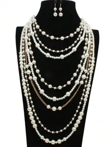Faux Pearl Decorated Necklace & Earrings, Fashion Jewelry for Party, Daily Clothing Decor, Trendy All-match & Exquisite Jewelry for Birthday Gift