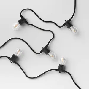 10ct LED Non-Drop Indoor Outdoor Café String Lights Clear Bulbs with Black Wire