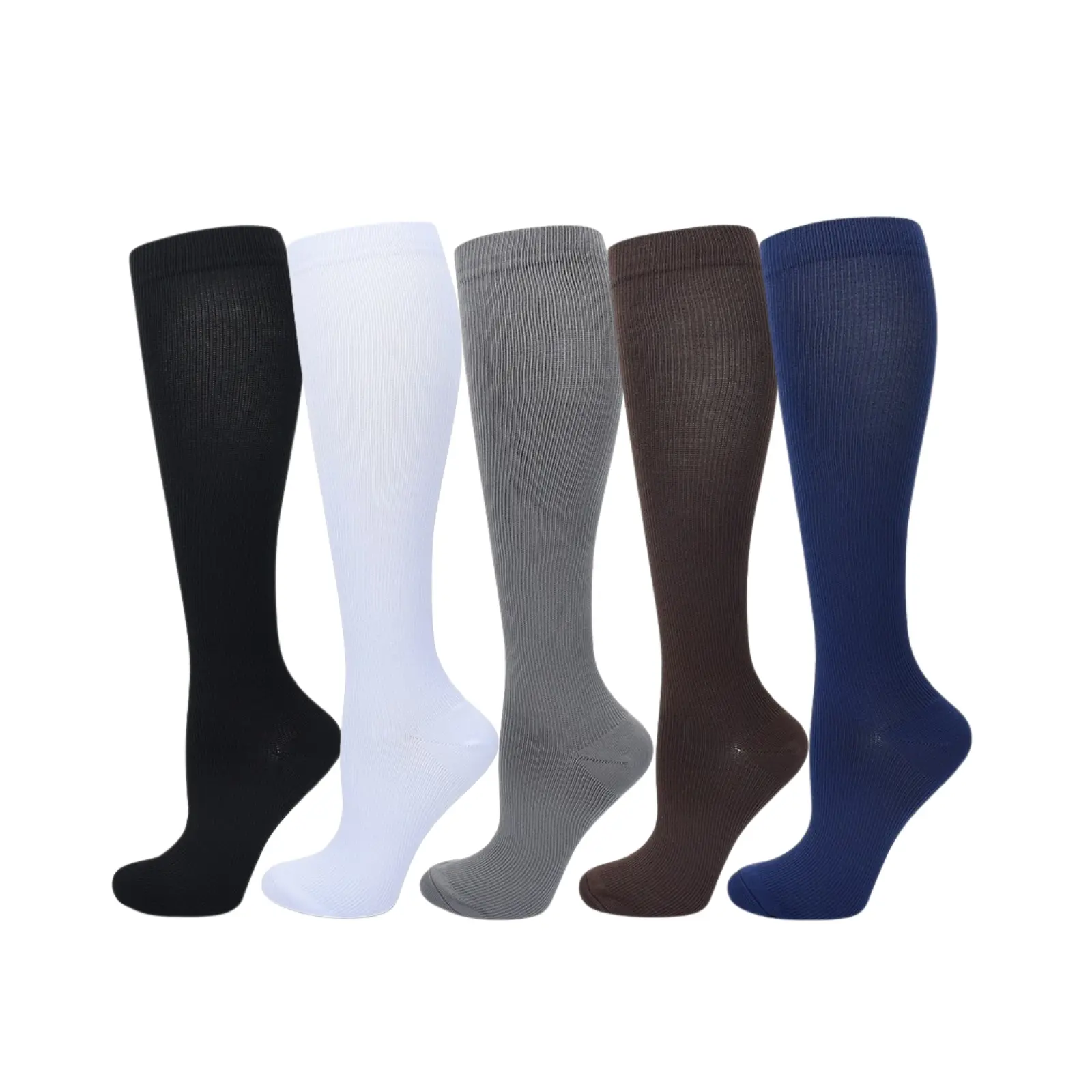 Women's & Men's Compression Knee-High Socks - 3/5 Pairs, Circulation Support, Breathable, Comfortable, Versatile for Running, Athletic Sports & Daily Wear, Plain