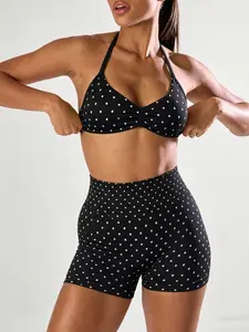 New Print Plain Women's Sportswear Set, High-Waisted Tank Top & Above Knee Shorts, Yoga Fitness Running, All Seasons Wear