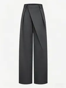 Women's Asymmetric Pleated Wide Leg Pants, Irregular Long Pants for Commute or Daily Wear, Comfortable Fabric