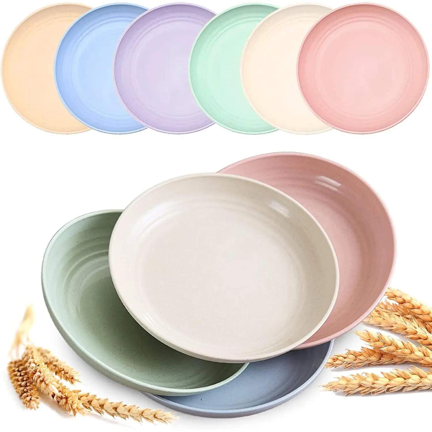 6 PACK Unbreakable Dinner Plates, 6.9 Inch Wheat Straw Plates, Reusable Deep Plastic Plate, Lightweight Salad Plates for Camping/Kitchen, Dishwasher & Microwave Safe, Kids-toddler & Adult