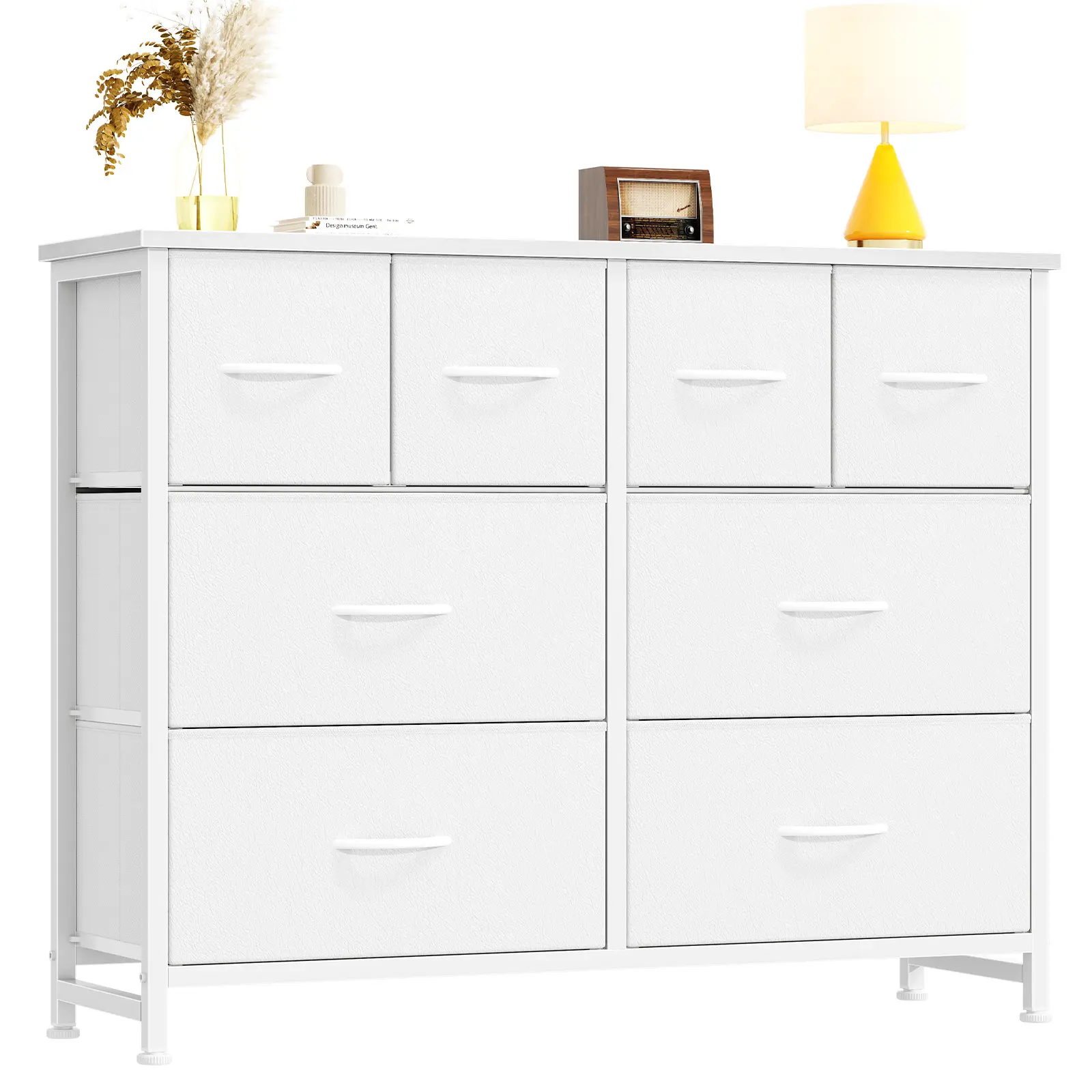 TV Stand, Dresser with 8 Fabric Drawers, Spacious Storage Tower for Closet, Wood Top and Mental Frame, Storage Unit for Living Rooms, Bedroom and Entryway TV Stand, Dresser with 8 Fabric Drawers, Spacious Storage Tower for Closet, Wood Top and Mental Frame, Storage Unit for Living Rooms, Bedroom and Entryway