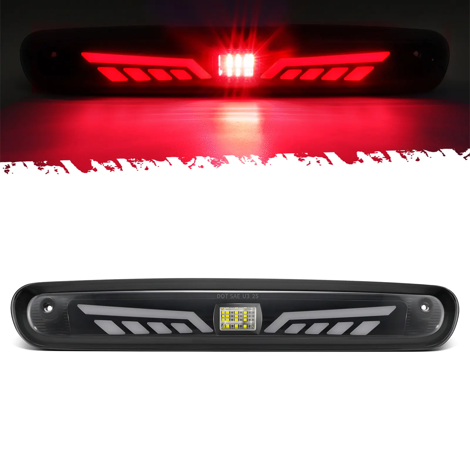 Partsam Eagle-Wing LED Brake Light 3rd Third with Strobe Function for 07-13 Chevy Silverado/Sierra 1500 2500HD 3500HD, DOT Compliant, 12V, LED Lights