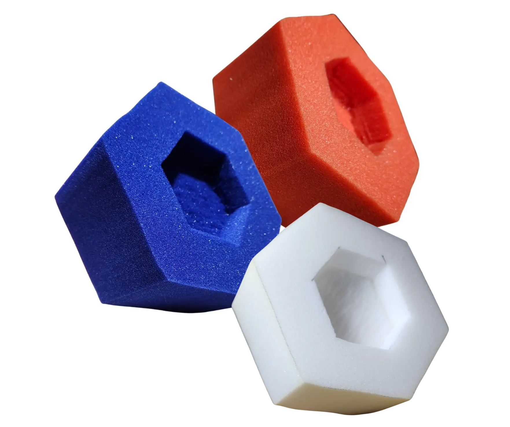 USA-Made Hexagon Nut Soft Foam Sponge (7x3in) - Red/White/Blue, Therapy Tool with Comfortable Soft Foam Texture Feels Soothing, Hexagon Nut Adds Novelty, Suds Boost Tool for CleanTok, ASMR Squeeze Gift Idea