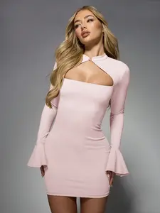 MISSGUIDED Bell Sleeve Cut Out Detail Women Mini Dresses