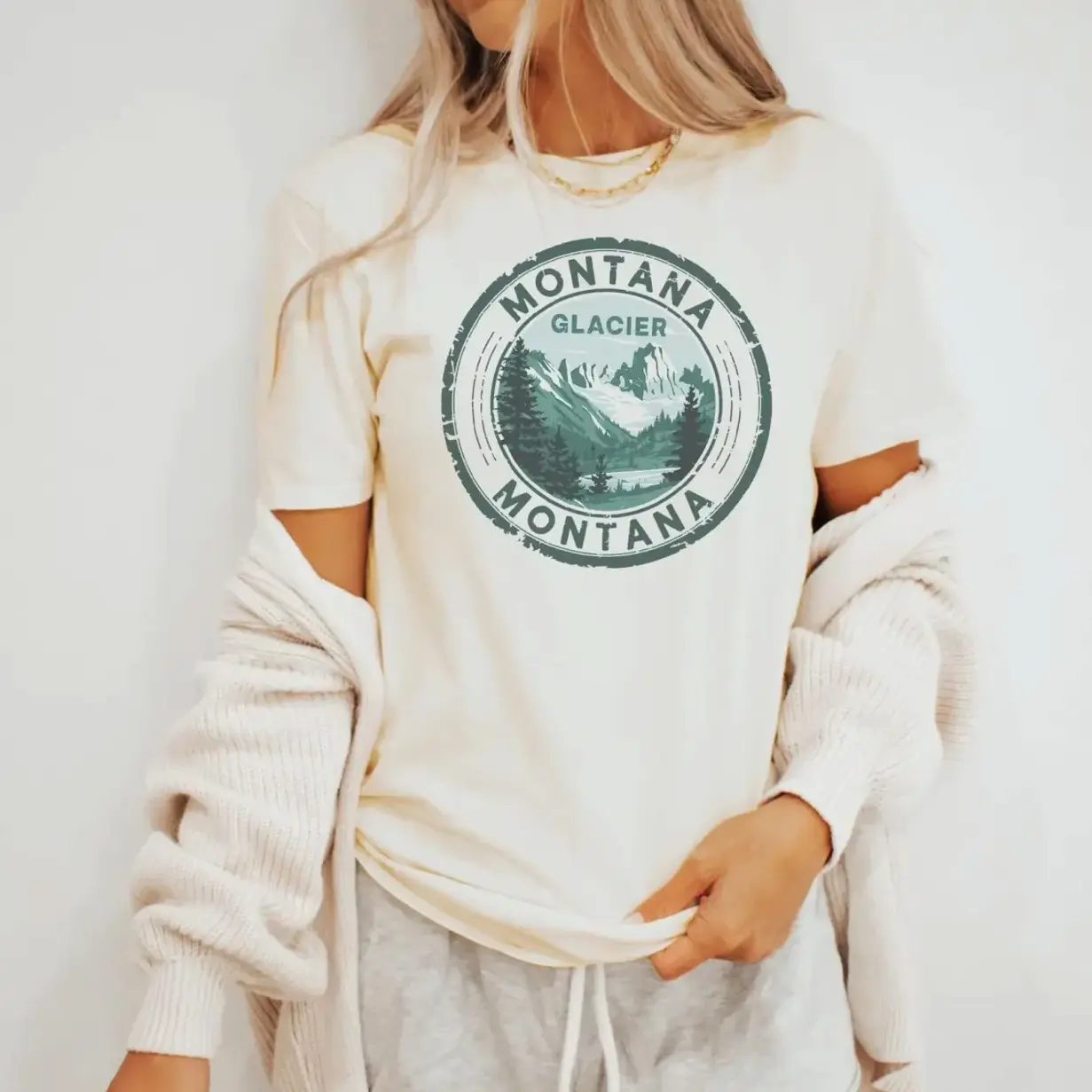 Montana Glacier National Park Graphic T-Shirt Mountain Landscape Nature Hiking Tee,Unisex.