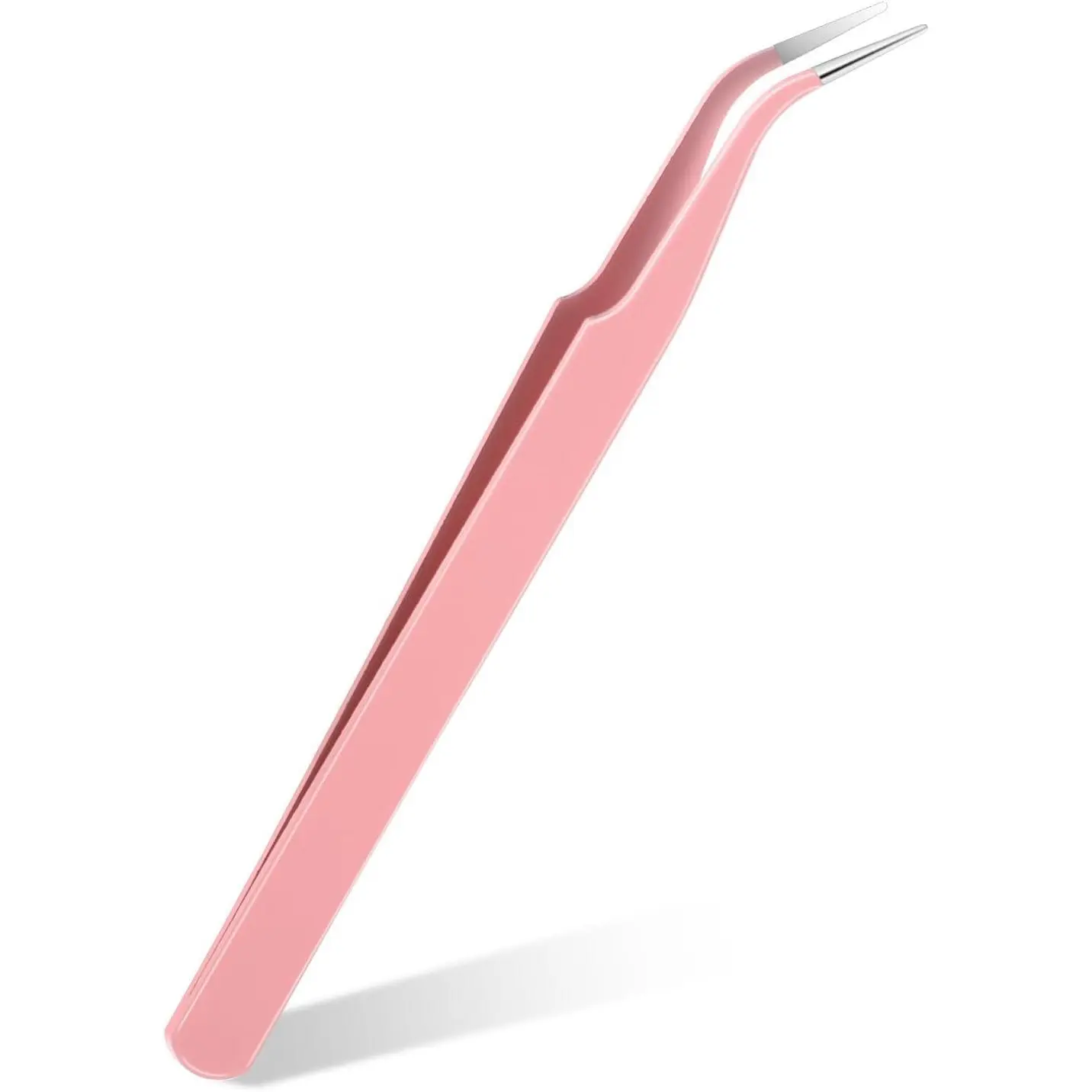 Precision Tweezers, Lash Tweezers Stainless Steel Curved Pointed Tweezer Professional Fine Point Needle Nose Tip Tweezers for Craft, Eyelash Extensions, Nail Art, Sticker (Pink)