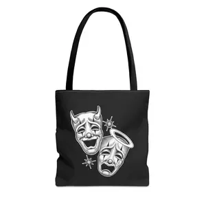 Angel & Devil Mask Graphic | Chicano Tattoo Style Canvas Tote  Smile Now Cry Later