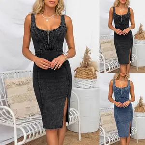 Bodycon Denim Dress Sleeveless Suspender Casual Dress Womenswear
