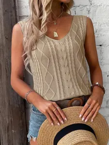 Women's Solid Color Sweater Vest, Casual Sleeveless Knit Top for Summer, Basic Fashion Women's Knitwear for Daily Wear