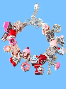 Cherry Cake Charm Bracelet, Cute Heart Design, Adjustable DIY Bracelet, Butterfly & Donut Theme, Floral Strawberry Style, Perfect Gift, Heart Bracelets
