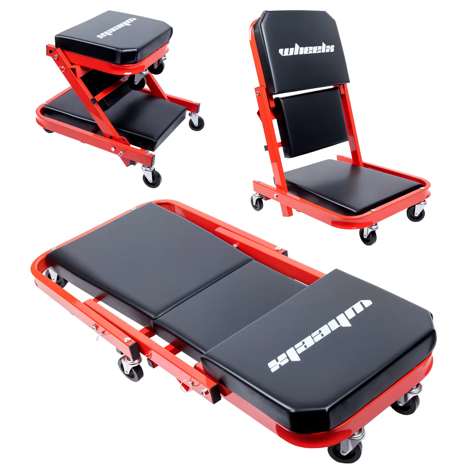 Z-Style Folding Mechanic Creeper, 3-in-1 Multifunctional Tool with 300LBS Capacity, 6-Wheel Stability, Padded Seat, Steel Frame & Tool Tray, for Garage/Shop Use , Tools