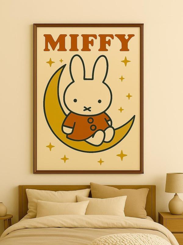 Retro Miffy on the Moon Print: Nursery & Home Decor Poster - Canvas