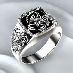 Animal Engraved Rings for Men Statement Band Wide Chunky Square Vintage Middle Tail Finger Ring Gothic Punk Personalized Comfort Fit Dainty Boyfriend Best Friends Birthday Anniversary 10