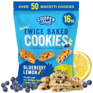 Cooper Street Twice-Baked Blueberry Lemon Biscotti Cookies (16 oz) – Over 50 Biscotti per Bag Loaded with Real Fruit, Italian Style Snacks Ideal with Coffee or Tea - Dairy, Peanut & Soy Free, Kosher
