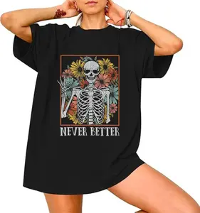 Never Better Skeleton, Flowers, Mom, Retro, Aesthetic, Vintage, Tshirt, Women's Crew Neck, Crewneck