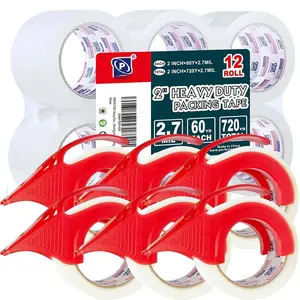 ERFECTAE Heavy Duty acking Tae 12 Rolls with 6 Disensers, Clear, 2.7 mil, Ultra Adhesive, 1.88" x 60 Yards, Refill for ackaging, Moving and Shiing