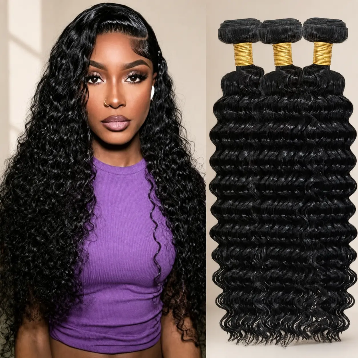 Human Hair Bundles, Brazilian Virgin Hair, Deep Curly,Body wave,Straight, Natural Black, Wet And Wavy Bundles, Style Keep Texture Silky Soft, Hair Extension