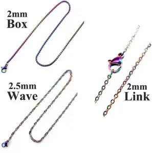 1PC Quality Style Stainless Steel Rainbow Color Chain Necklace (20", 24")